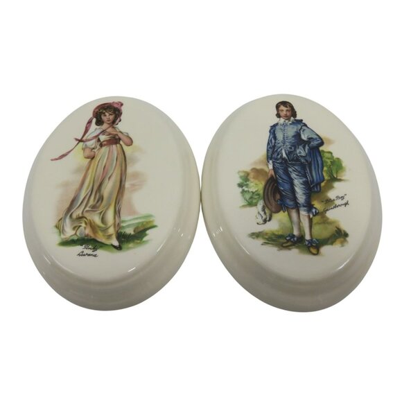Oval Wall Plaques with Colonial BLUE BOY and Pinky Girl Prints Ceramic Set Of 2 - Picture 3 of 5